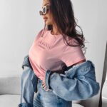 T-shirt damski bawełniany SUBTLE OLAVOGA pudrowy róż