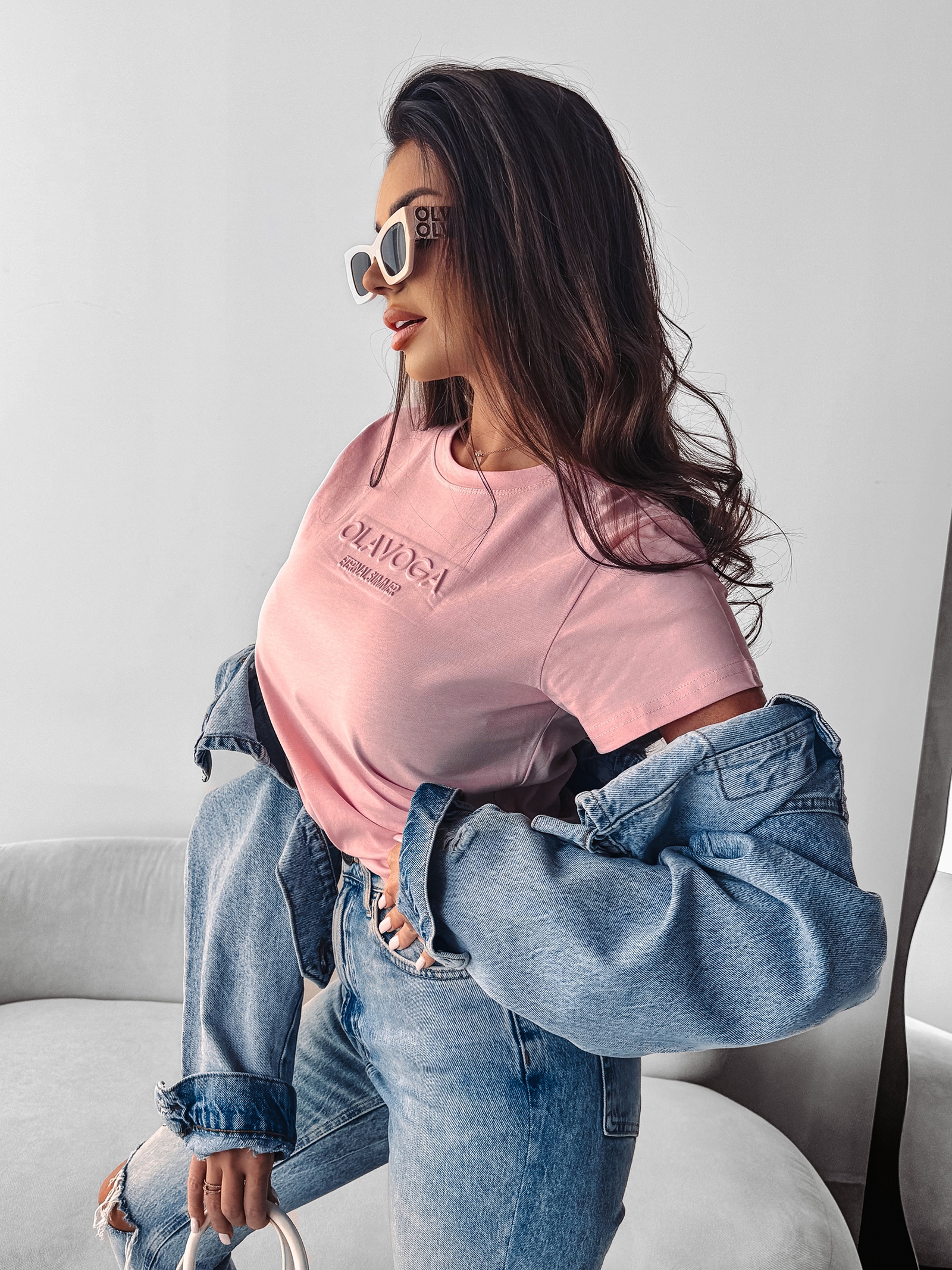 T-shirt damski bawełniany SUBTLE OLAVOGA pudrowy róż