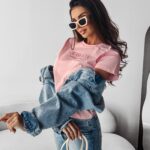 T-shirt damski bawełniany SUBTLE OLAVOGA pudrowy róż