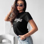 T-shirt damski z brokatowym logo LUXE OLAVOGA czarny