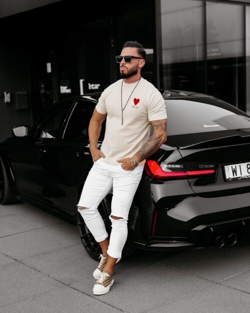 T-shirt męski dzianinowy LUV OLAVOGA ecru