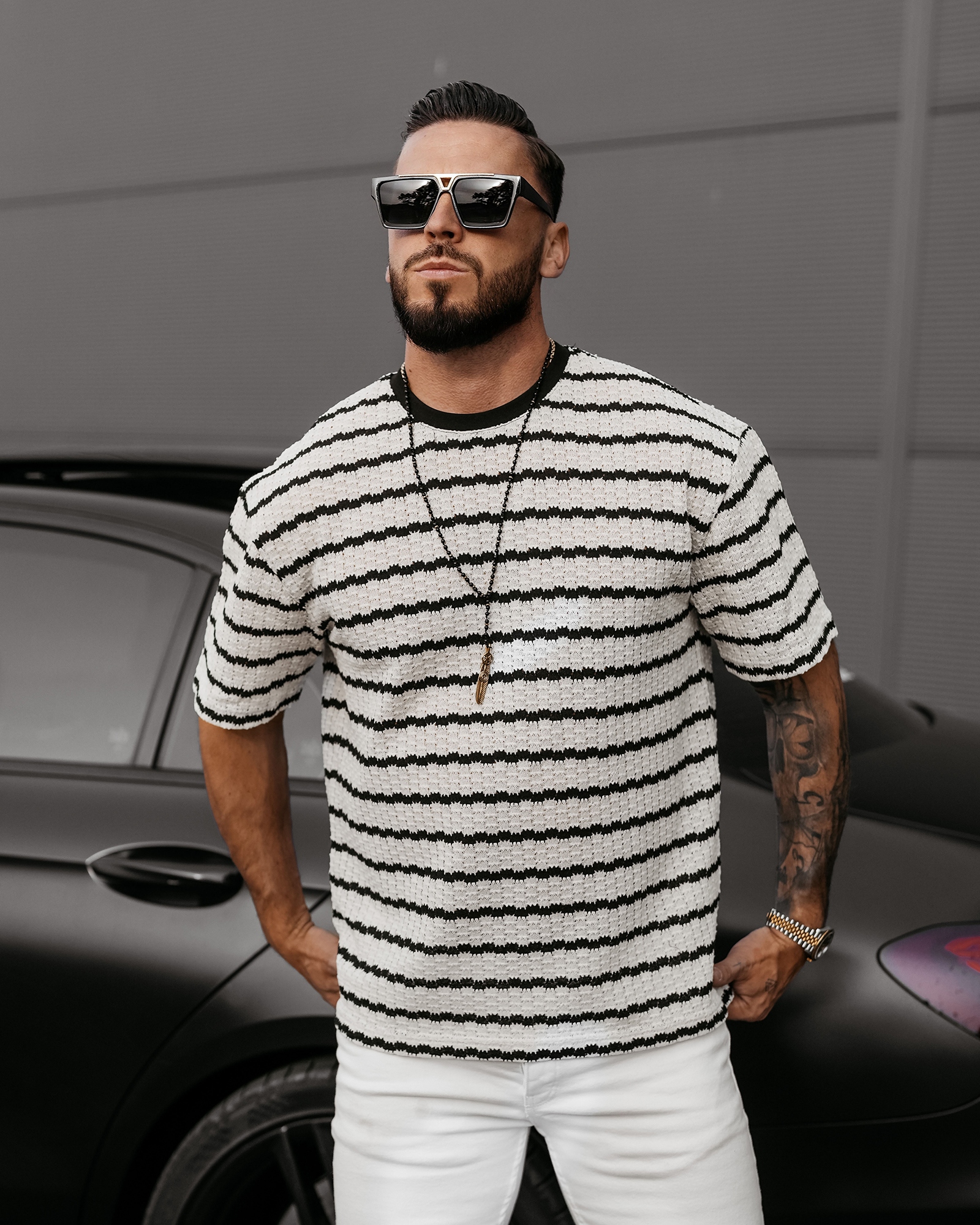 T-shirt męski elastyczny STRIP OLAVOGA w paski