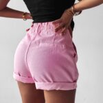 Spodenki jeansowe z wysokim stanem ROOT OLAVOGA różowe