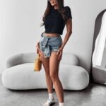 Spodenki jeansowe z wiązaniem DUALLY OLAVOGA jasnoniebieskie