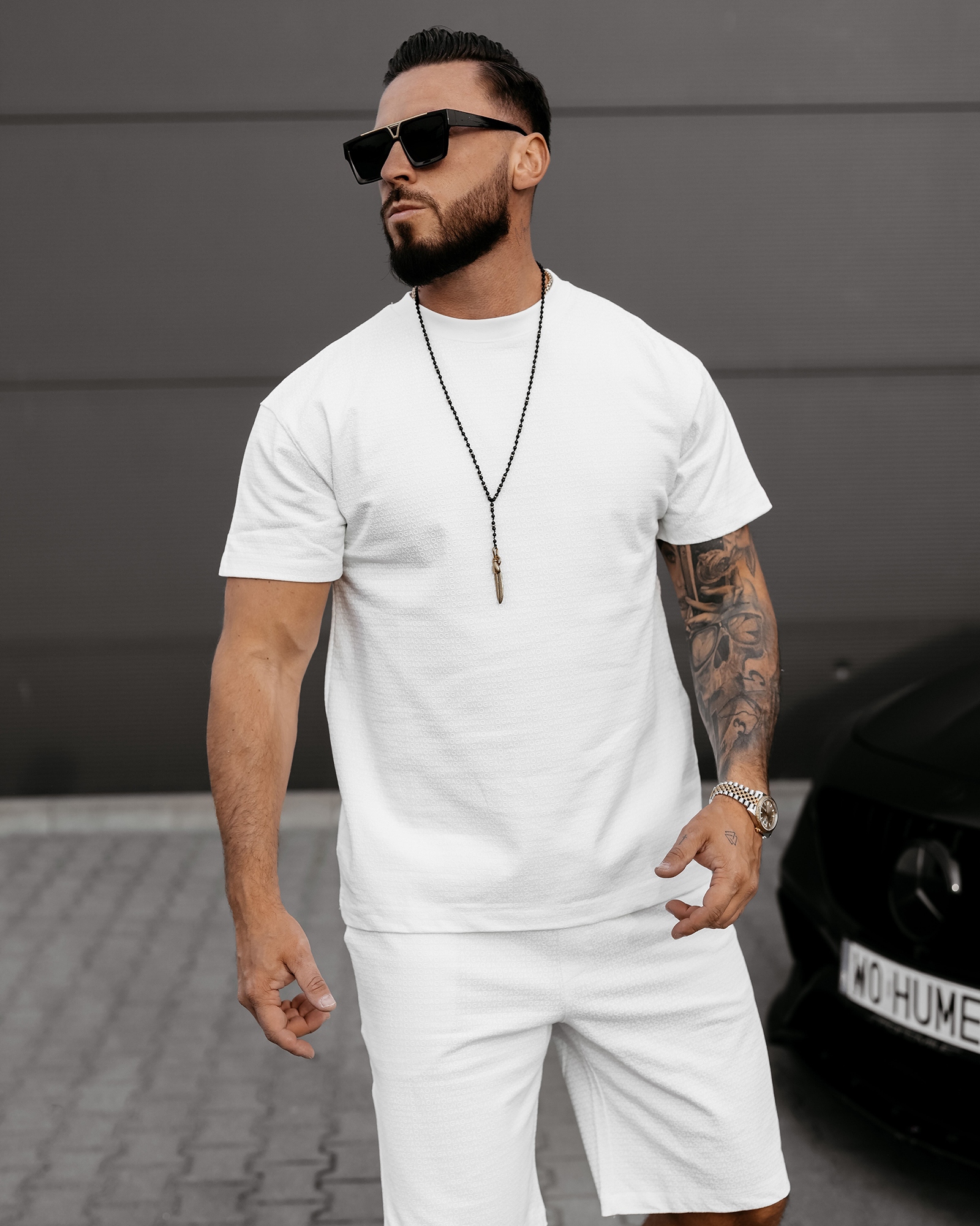 Komplet męski z tłoczonym logo XAER OLAVOGA ecru