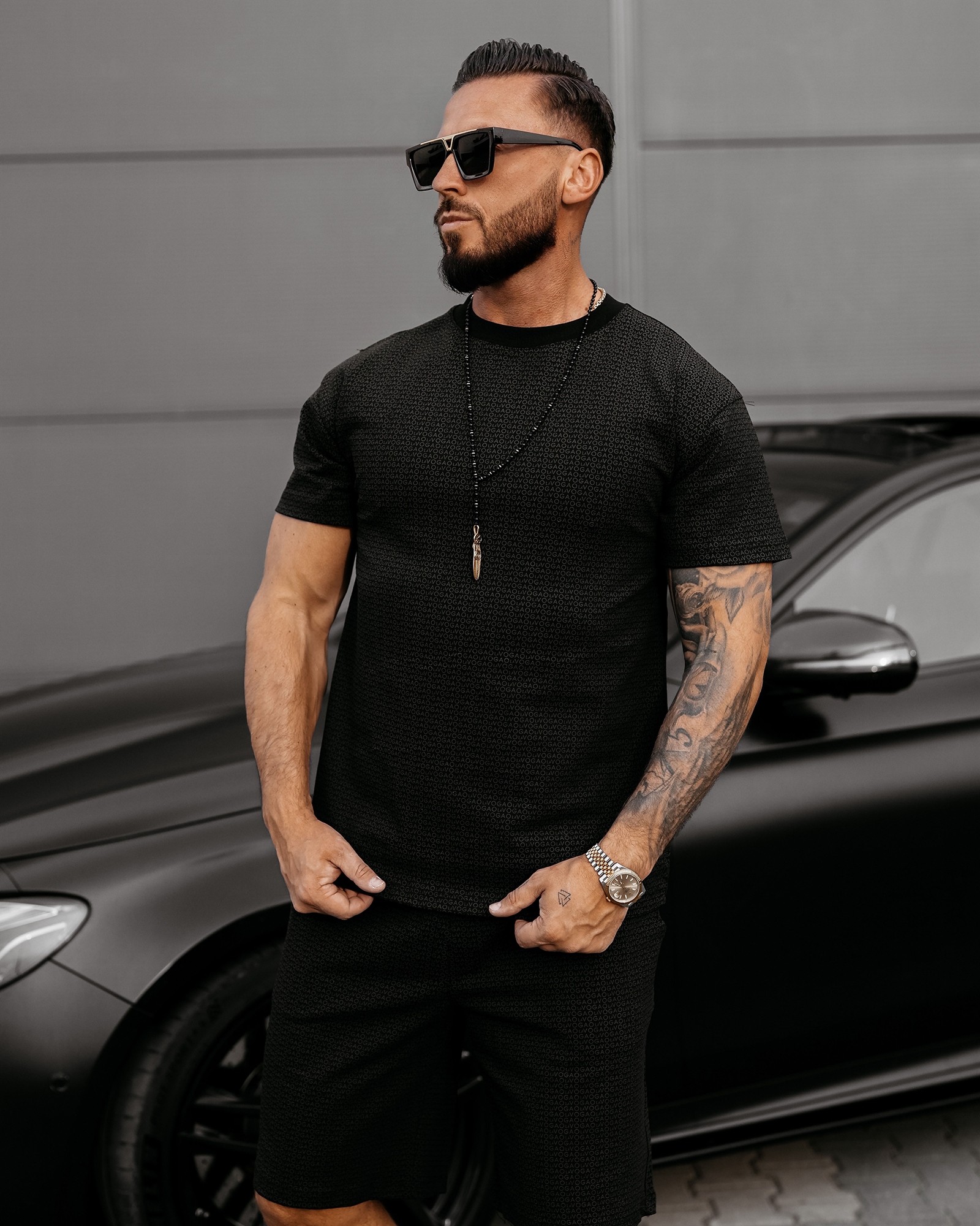 Komplet męski z tłoczonym logo XAER OLAVOGA czarny Komplet męski z tłoczonym logo XAER OLAVOGA czarny