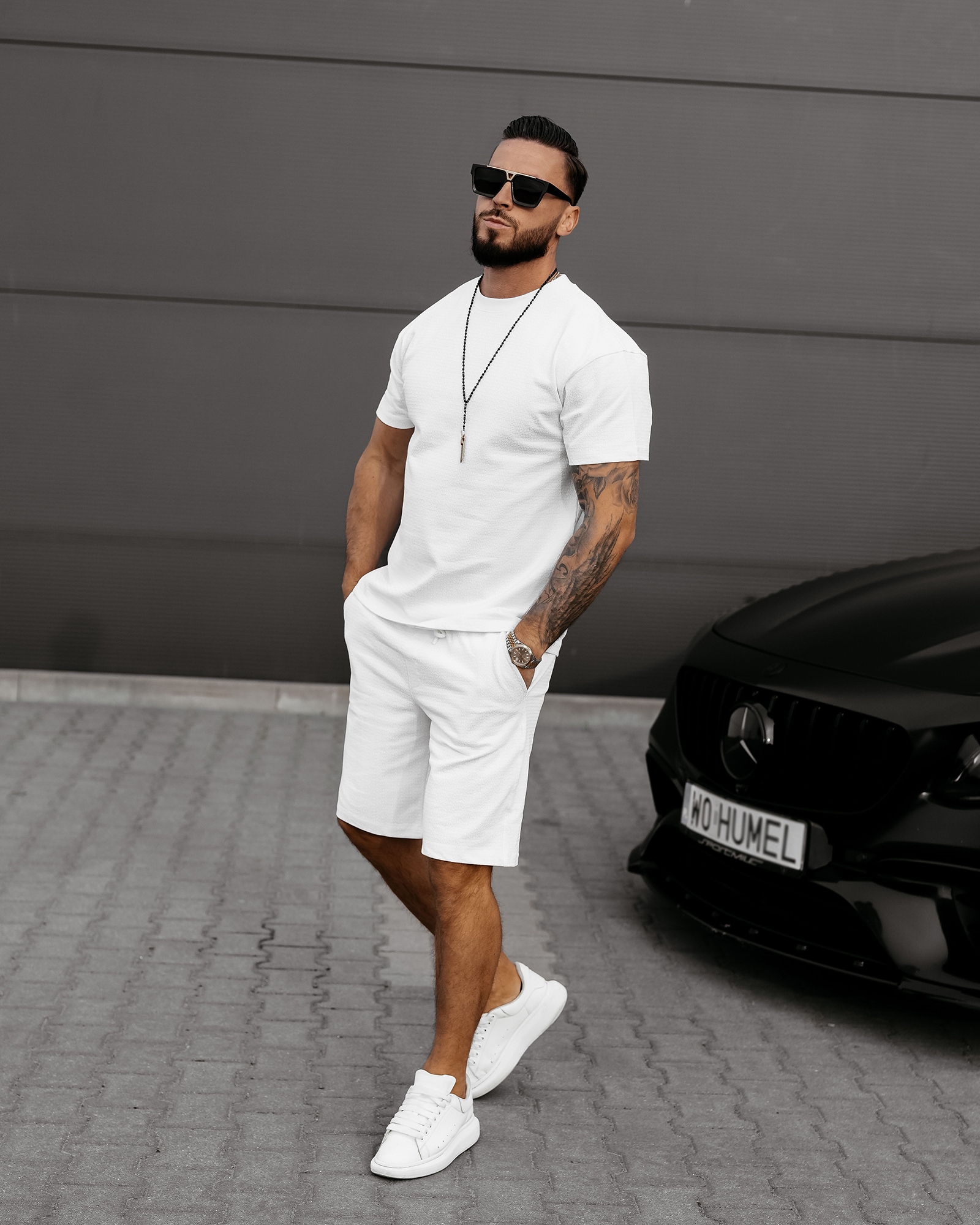 Komplet męski z tłoczonym logo XAER OLAVOGA ecru