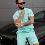 Komplet męski z tłoczonym logo XAER OLAVOGA miętowy