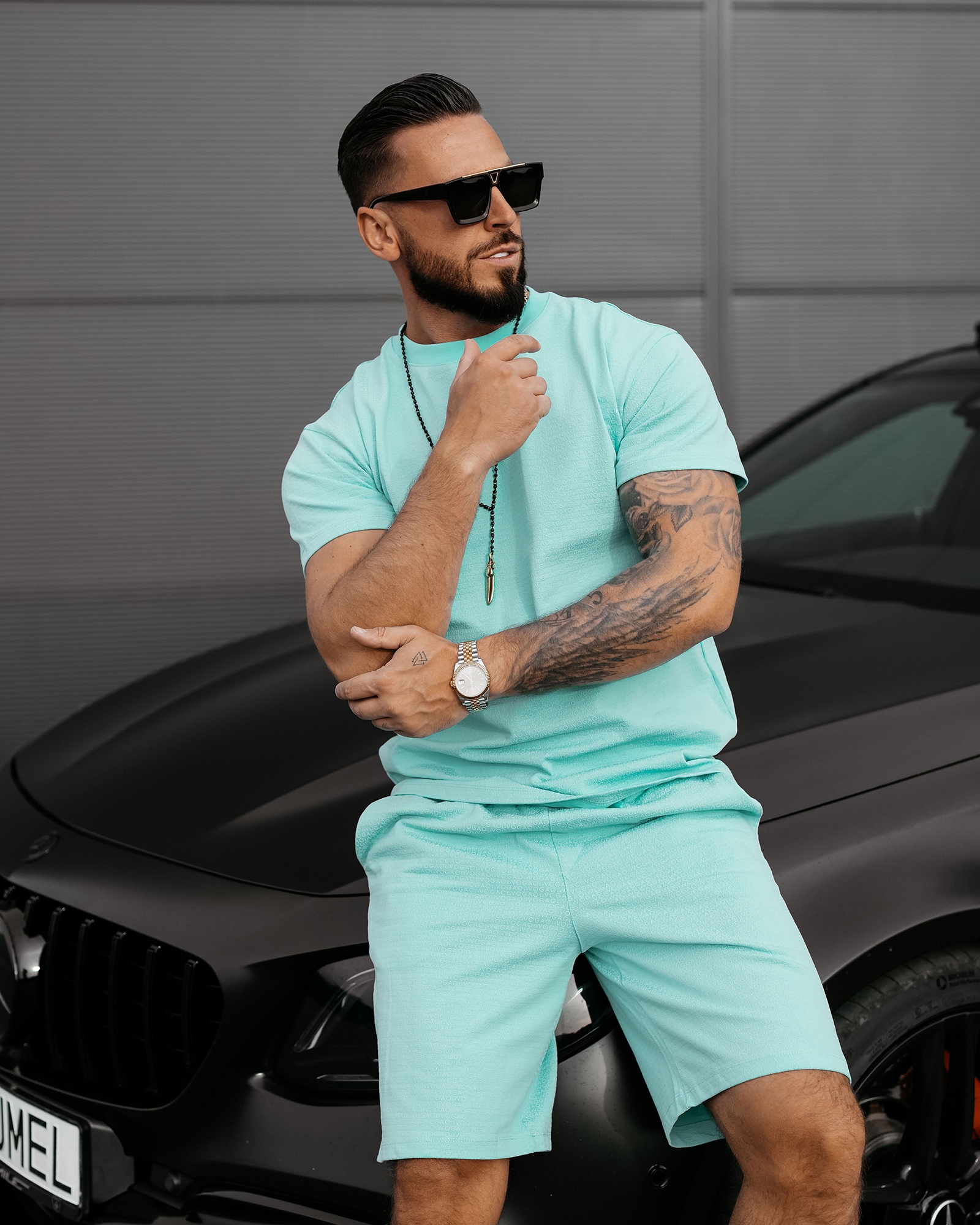 Komplet męski z tłoczonym logo XAER OLAVOGA miętowy