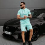 Komplet męski z tłoczonym logo XAER OLAVOGA miętowy