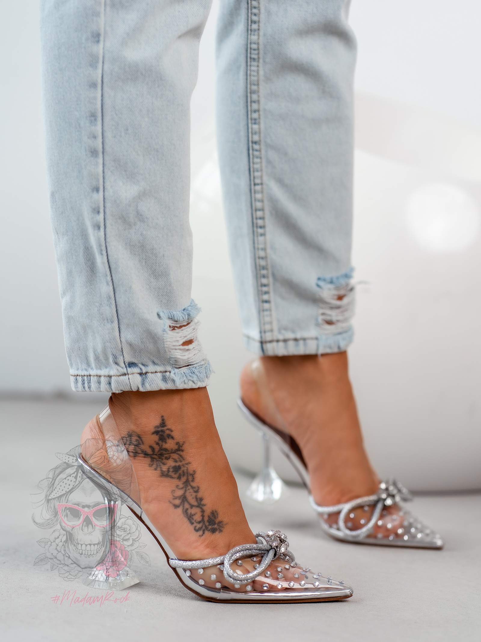 Czółenka transparentne Madam Slammer srebrne