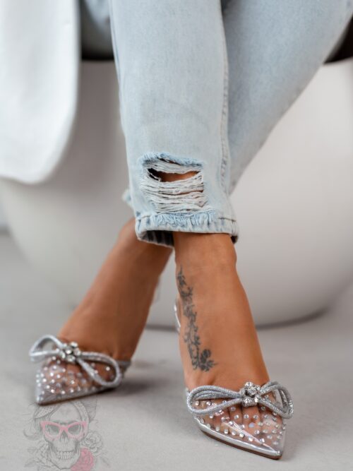 Czółenka transparentne Madam Slammer srebrne