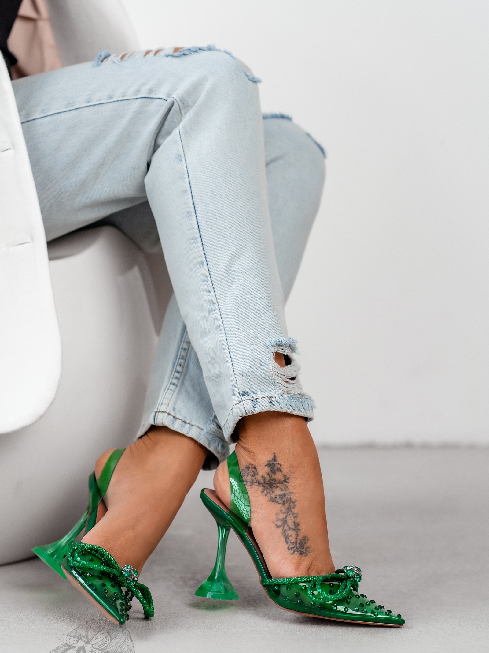 Czółenka transparentne Madam Slammer zielone