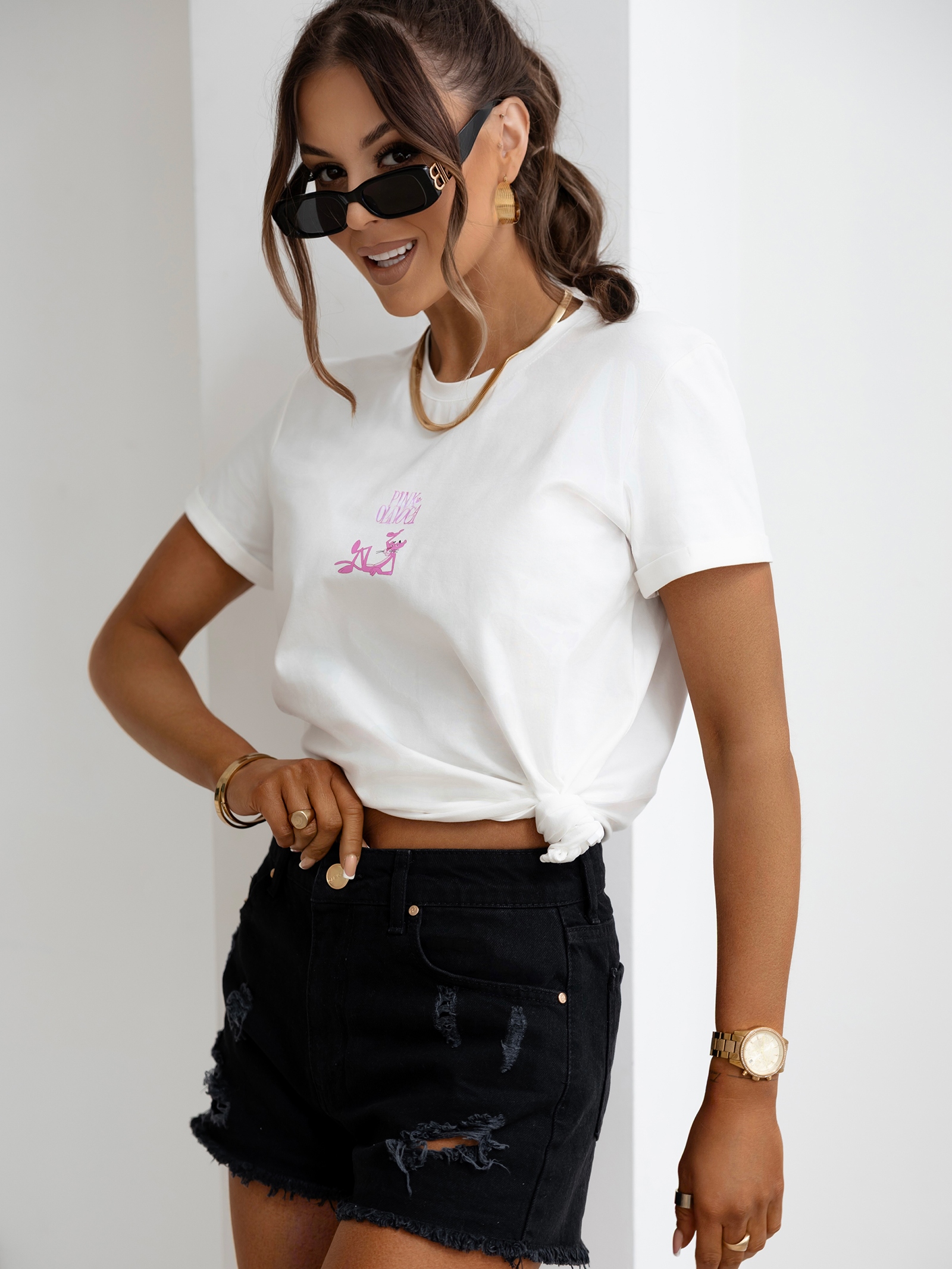 T-shirt taliowany PORT OLAVOGA ecru