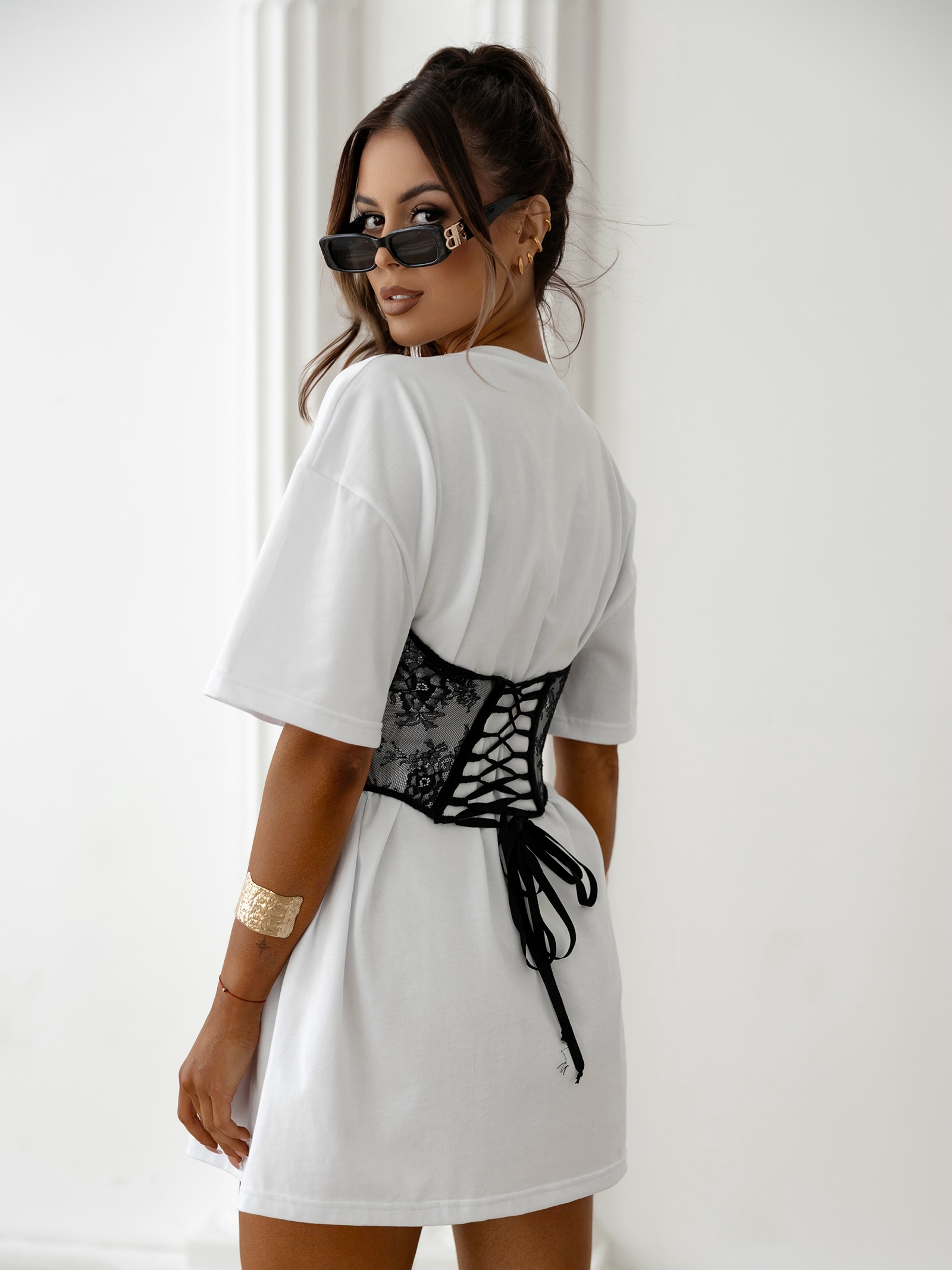 T-shirt sukienka z gorsetem CENIR OLAVOGA biała