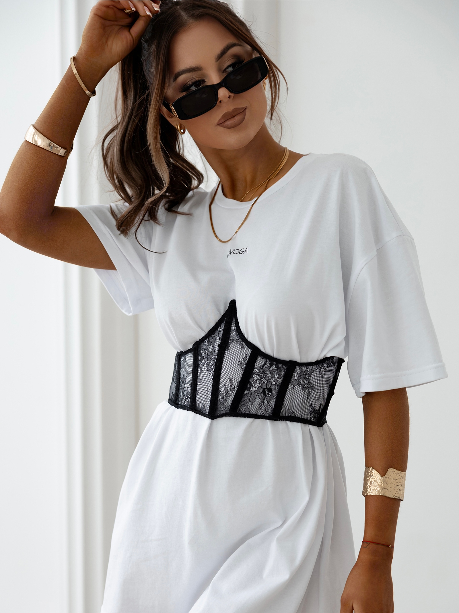 T-shirt sukienka z gorsetem CENIR OLAVOGA biała