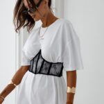 T-shirt sukienka z gorsetem CENIR OLAVOGA biała