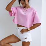 T-shirt bawełniany logowany VIROTO OLAVOGA pudrowy róż