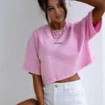 T-shirt bawełniany logowany VIROTO OLAVOGA pudrowy róż