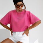 T-shirt bawełniany logowany VIROTO OLAVOGA neonowy róż