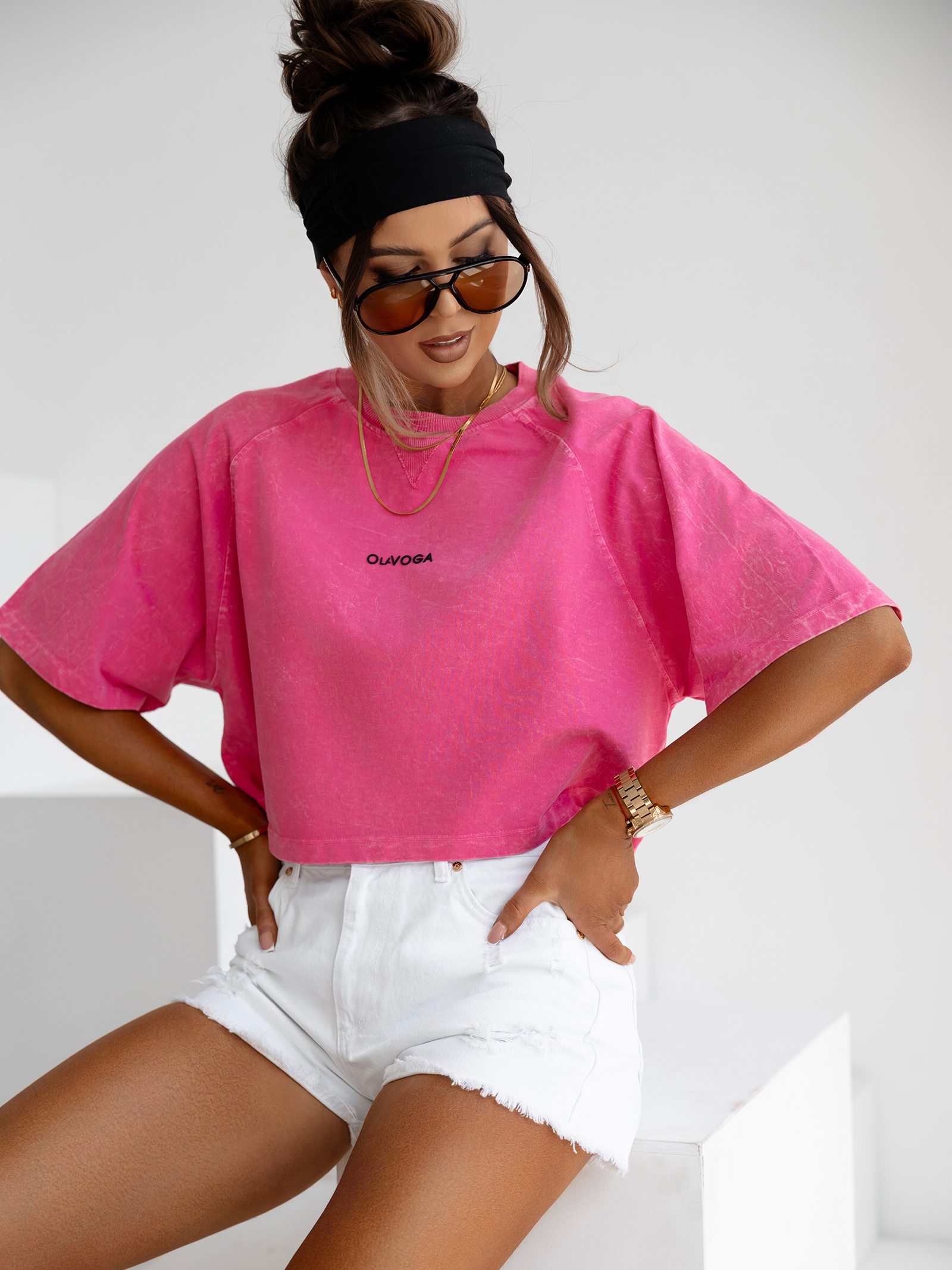 T-shirt bawełniany logowany VIROTO OLAVOGA neonowy róż T-shirt bawełniany logowany VIROTO OLAVOGA neonowy róż