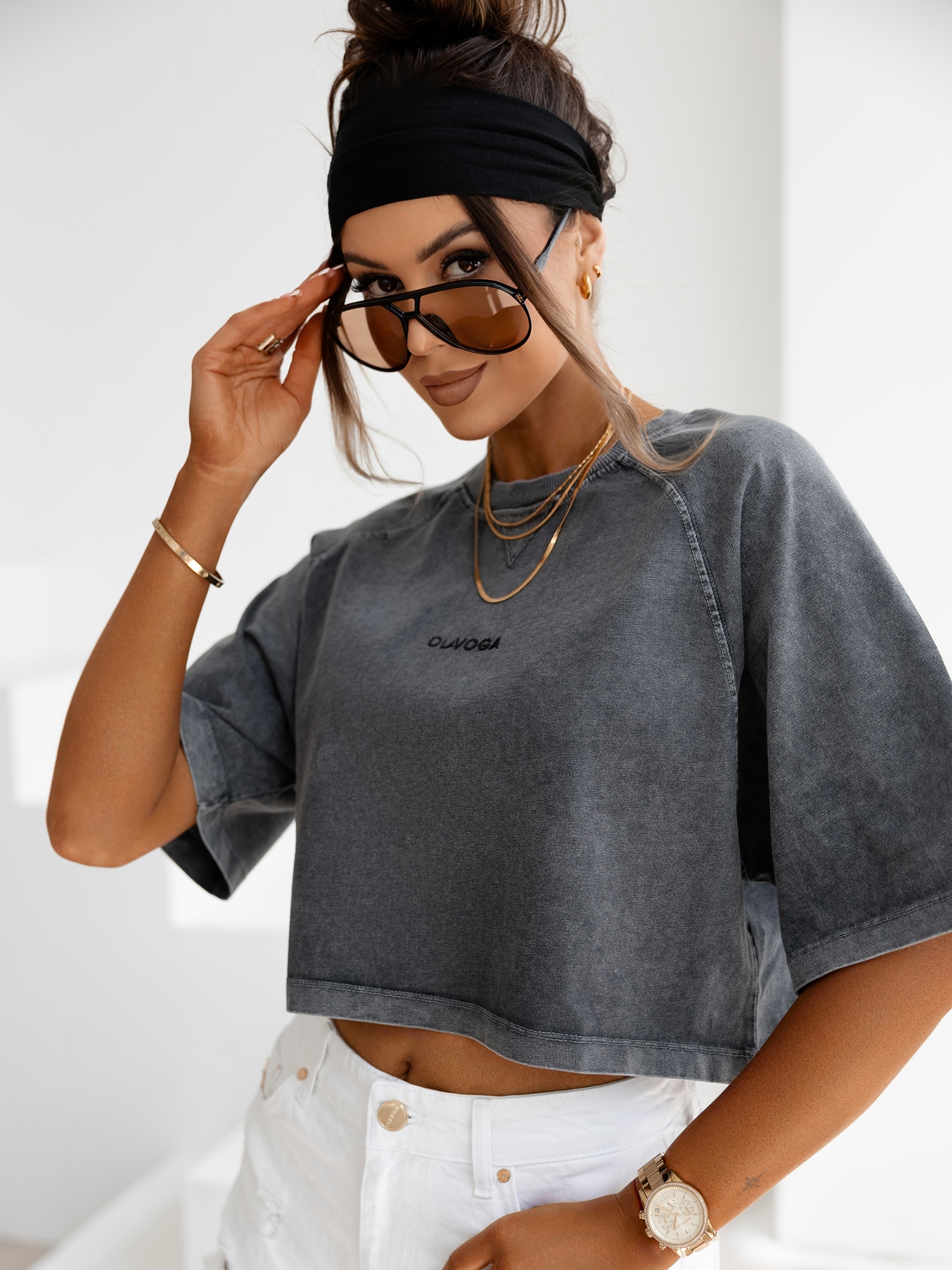 T-shirt bawełniany logowany VIROTO OLAVOGA c.szary