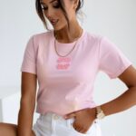 T-shirt bawełniany z cekinami LOE OLAVOGA różowy