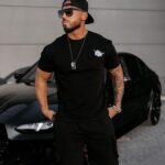 T-shirt męski bawełniany logowany PALM WAVE OLAVOGA czarny