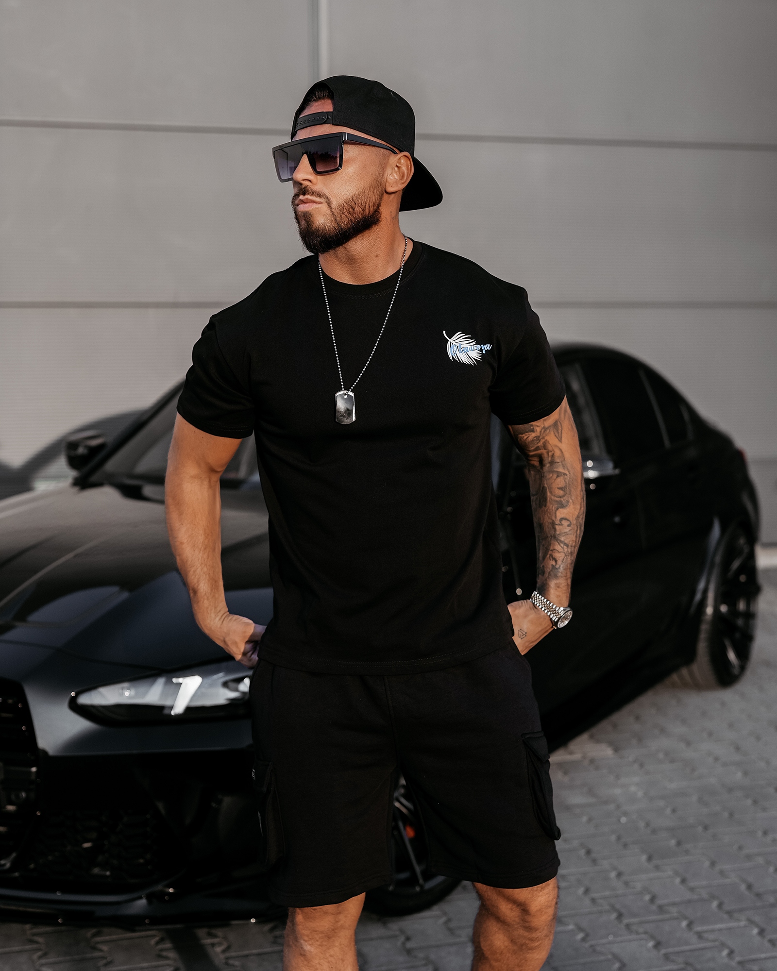 T-shirt męski bawełniany logowany PALM WAVE OLAVOGA czarny