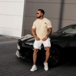 T-shirt męski bawełniany logowany PALM WAVE OLAVOGA beżowy