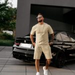 T-shirt męski bawełniany haft 3D XATO OLAVOGA beżowy