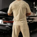 T-shirt męski bawełniany haft 3D XATO OLAVOGA beżowy