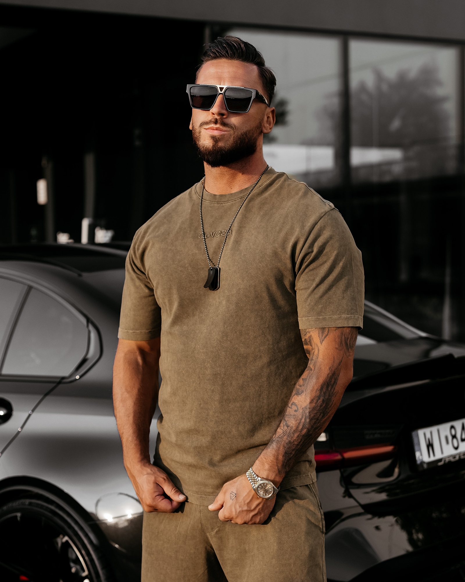 T-shirt męski bawełniany haft 3D XATO OLAVOGA khaki