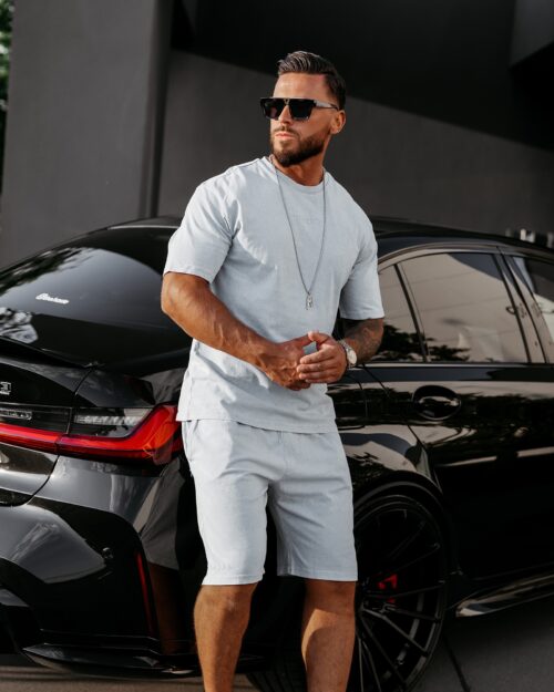 T-shirt męski bawełniany haft 3D XATO OLAVOGA niebieski