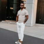 T-shirt polo męski złota blaszka TWIST OLAVOGA beżowy