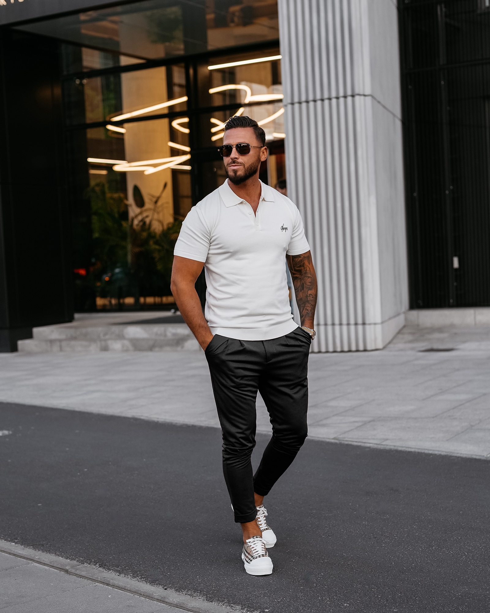 T-shirt polo męski złota blaszka TWIST OLAVOGA ecru