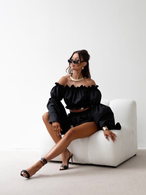 Komplet damski boho bluzka+spodenki BIBBLE OLAVOGA czarny