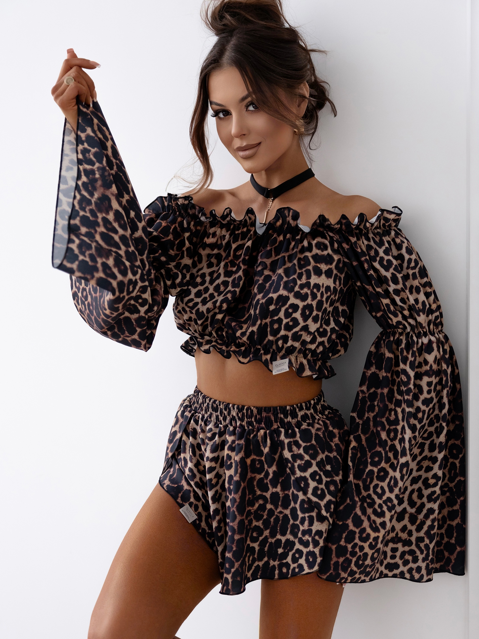 Komplet damski boho bluzka+spodenki BIBBLE OLAVOGA panterka