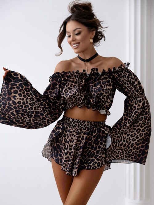 Komplet damski boho bluzka+spodenki BIBBLE OLAVOGA panterka