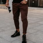 Spodnie eleganckie męskie regulowane ARIALIERY OLAVOGA brązowe