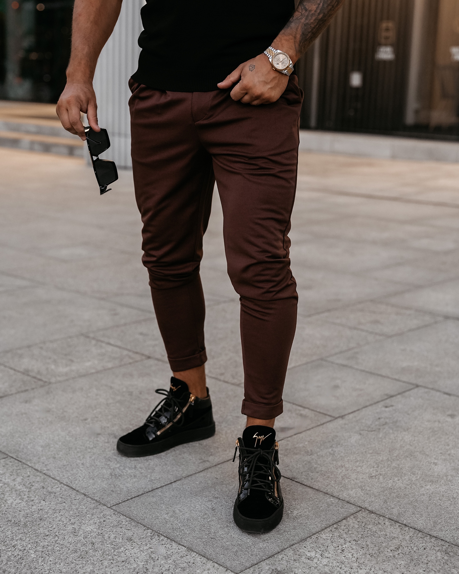 Spodnie eleganckie męskie regulowane ARIALIERY OLAVOGA brązowe Spodnie eleganckie męskie regulowane ARIALIERY OLAVOGA brązowe