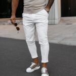 Spodnie eleganckie męskie regulowane ARIALIERY OLAVOGA ecru