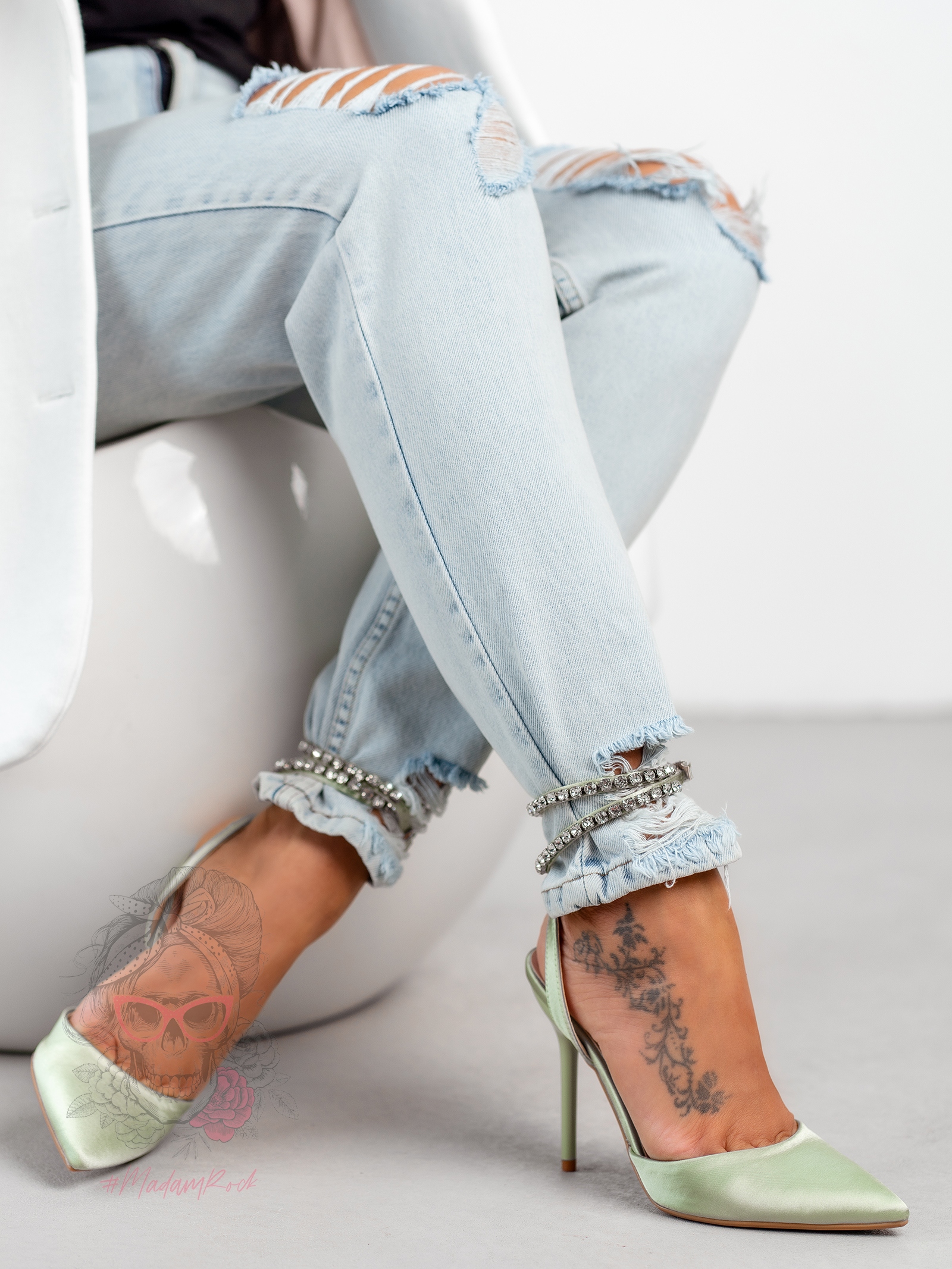 Czółenka satynowe Madam Taille seledynowe