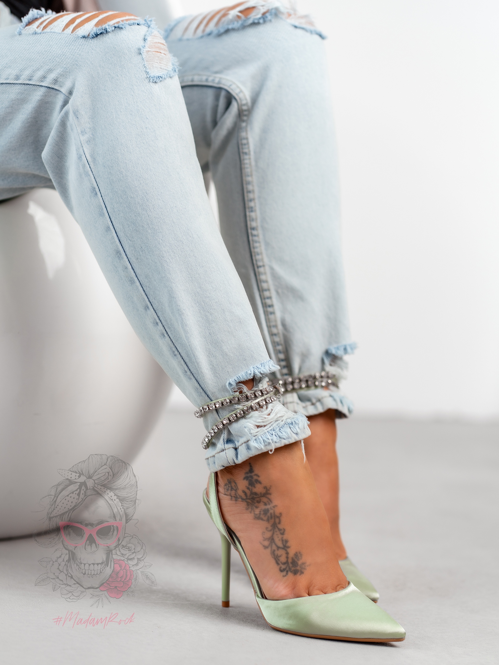 Czółenka satynowe Madam Taille seledynowe