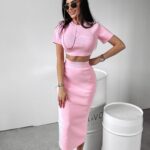 Komplet prążkowany CORDY OLAVOGA pudrowy róż