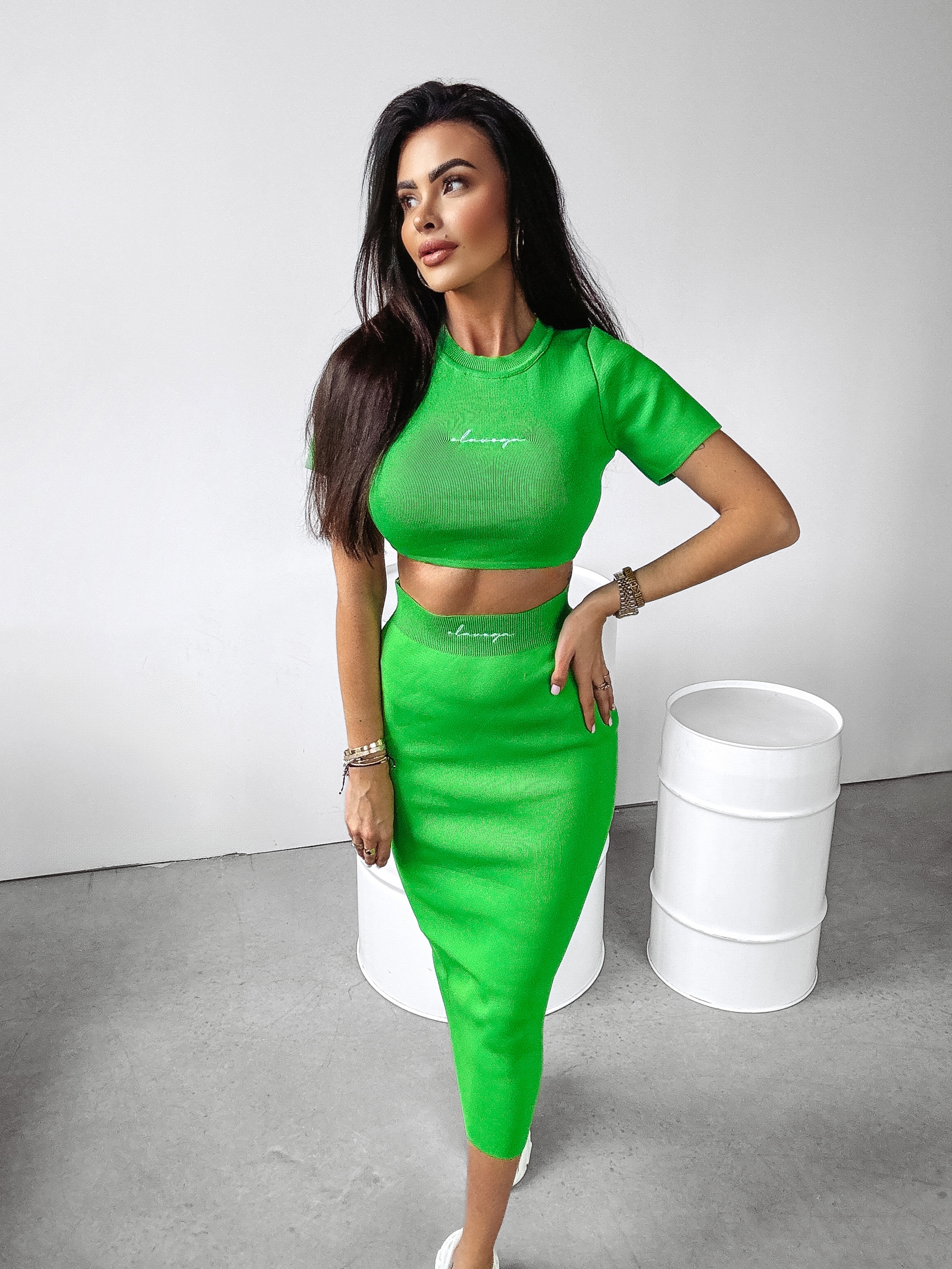 Komplet prążkowany CORDY OLAVOGA zielony