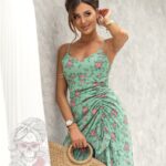 Sukienka maxi w kwiatki Rosati miętowa