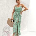 Sukienka maxi w kwiatki Rosati miętowa