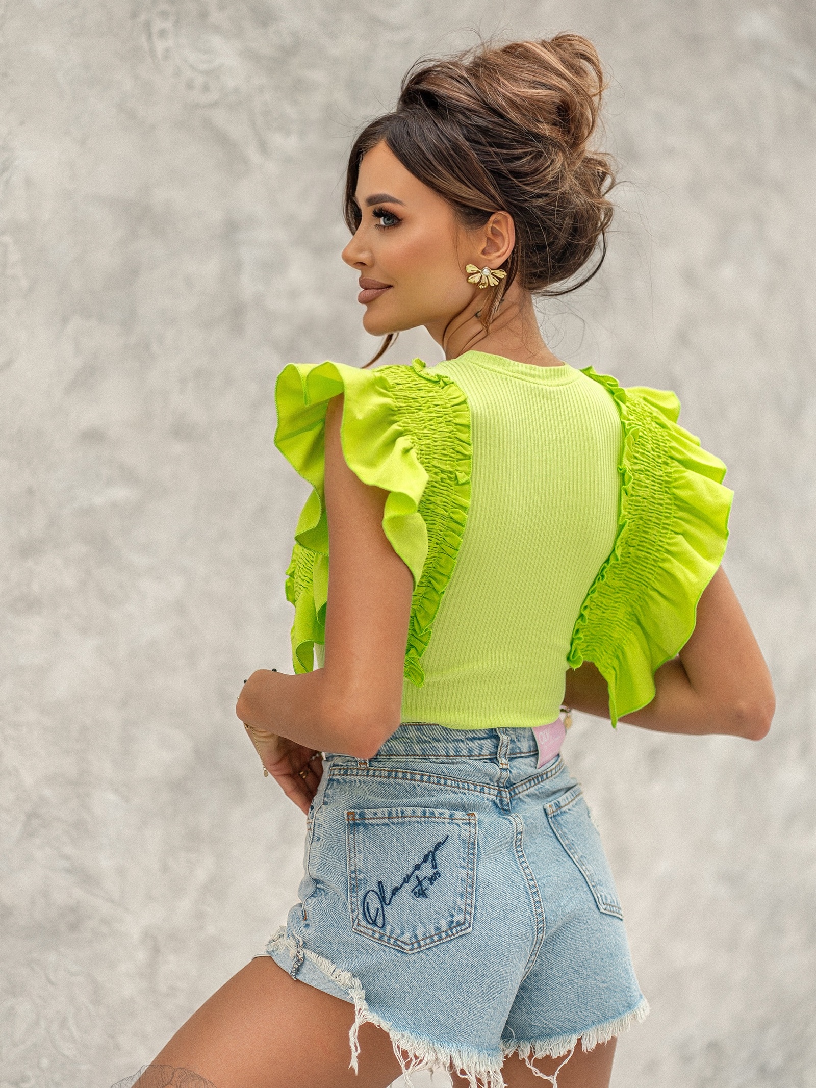 Body prążkowane z falbanką Fornax limonka Body prążkowane z falbanką Fornax limonka