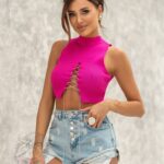 Top prążkowany z cyrkoniami Dream fuksja